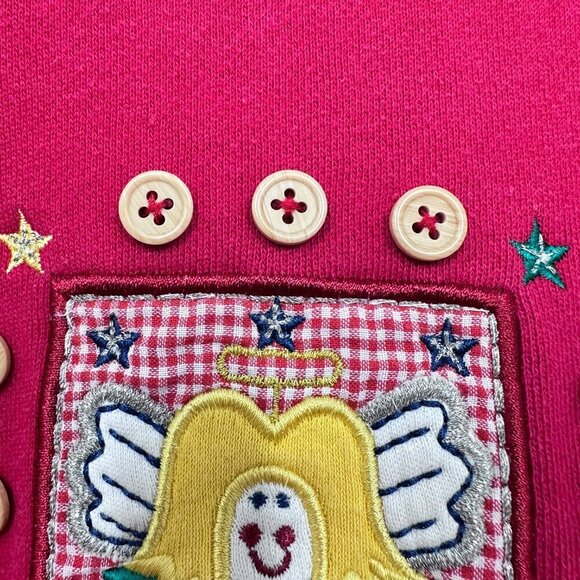 Vintage Holiday Winter Christmas Sweatshirt Embroidered Quilted Red Adorable PS - Picture 9 of 10